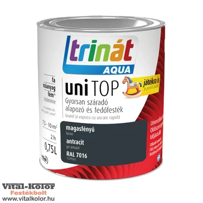 Trinát Aqua UniTop magasfényű zománcfesték antracit RAL 7016 0.75L