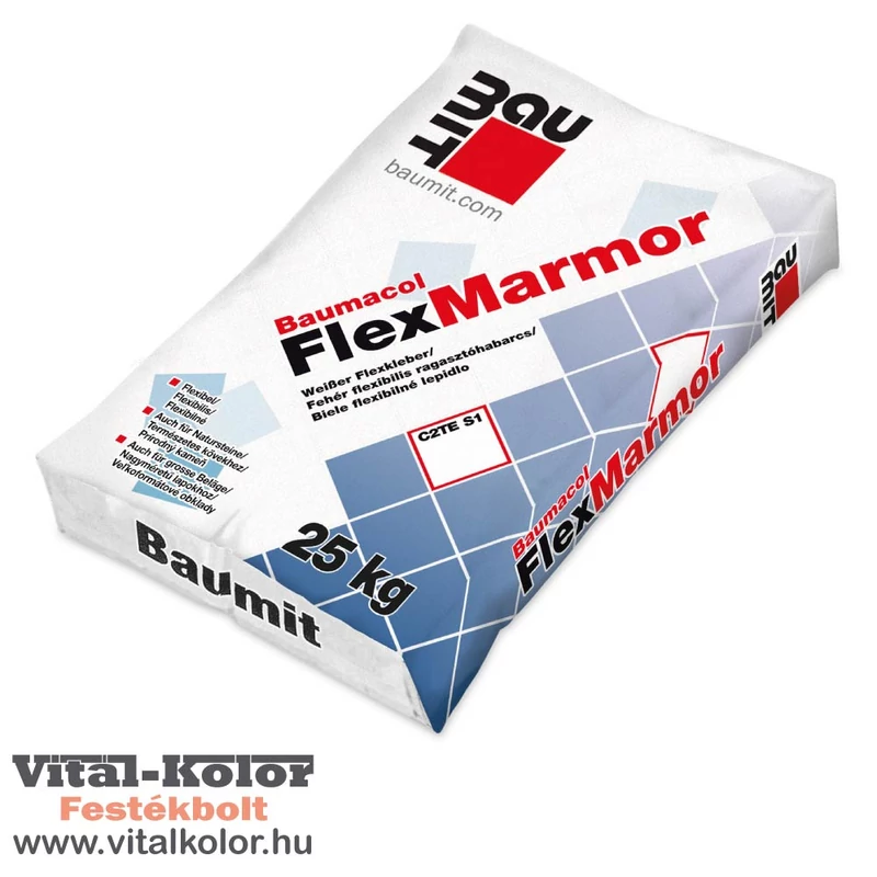 Baumit FlexMarmor fehér színű S1-es burkolatragasztó