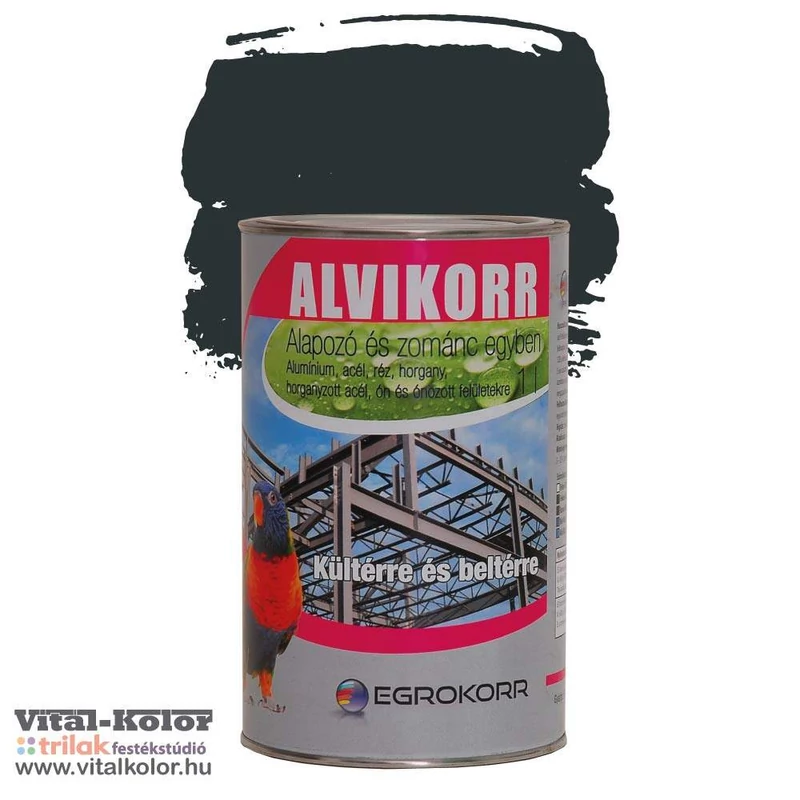 Alvikorr alapozó és zománcfesték egyben antracitszürke ral 7016 színben 1 literes kiszerelésben