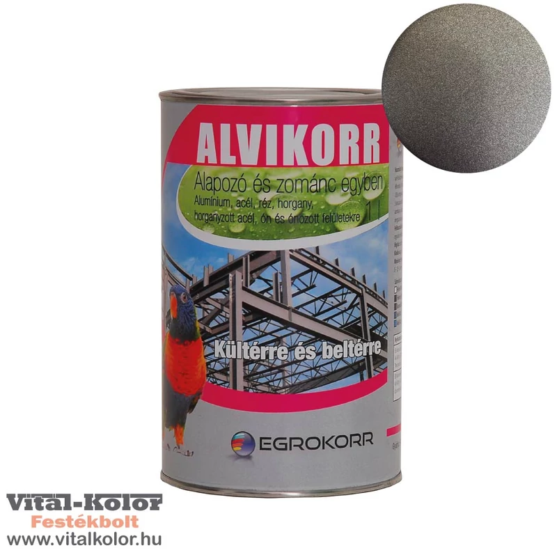 Alvikorr alapozó és zománcfesték egyben grafit ezüst színben 1 literes kiszerelésben
