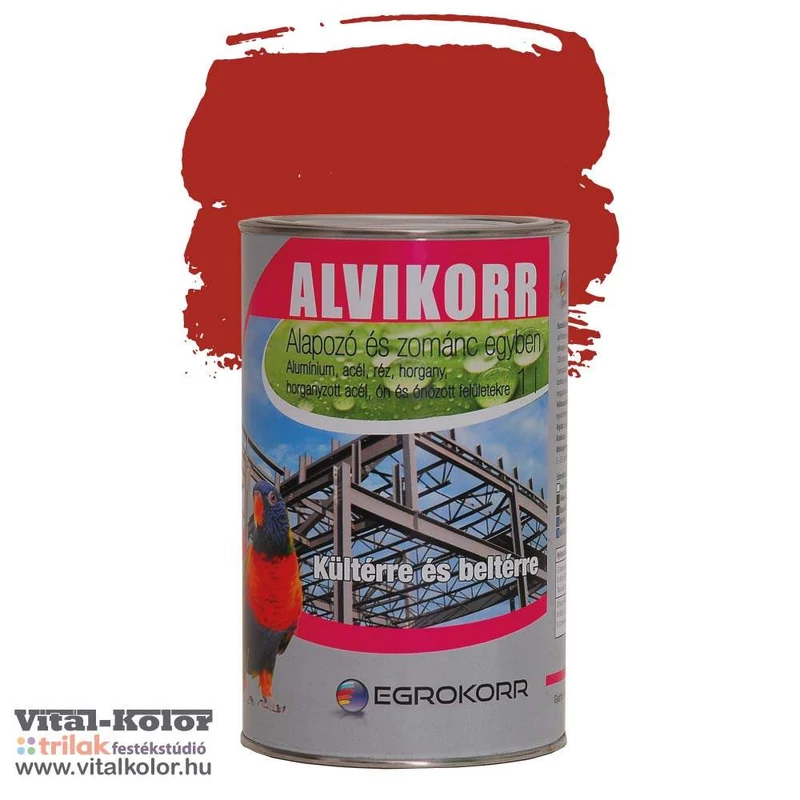 Alvikorr alapozó és zománcfesték egyben pirosa ral 300 színben 1 literes kiszerelésben