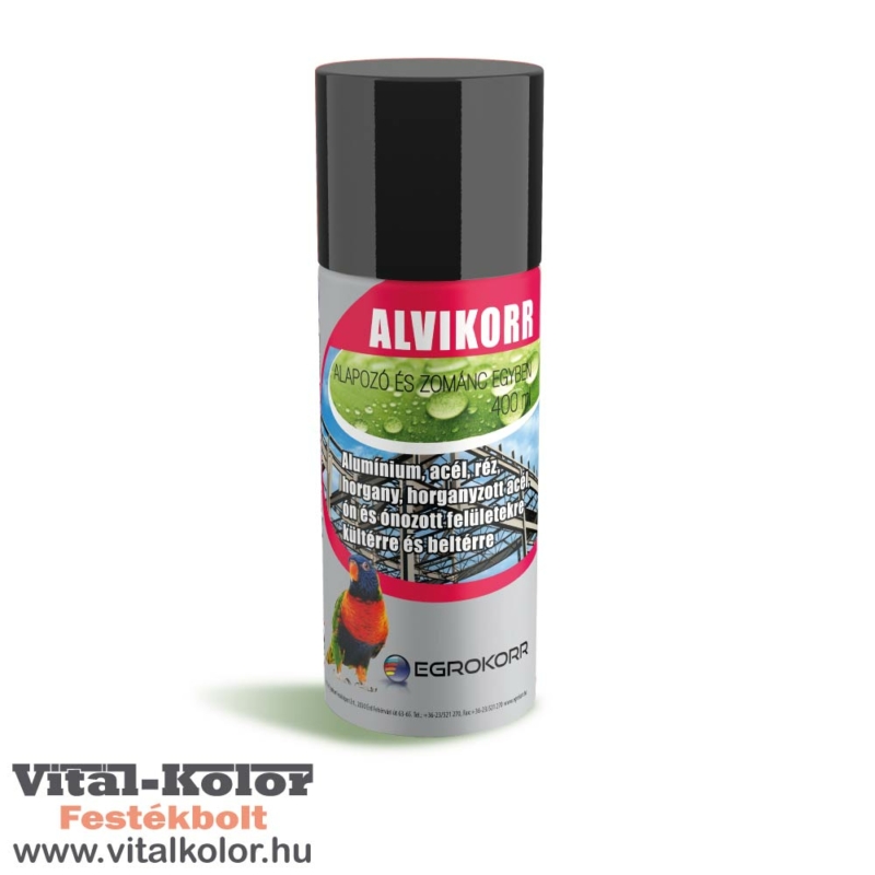 Alvikorr alapozó és zománcfesték egyben  spray fekete ral 9005 színben 400 ml-es kiszerelésben
