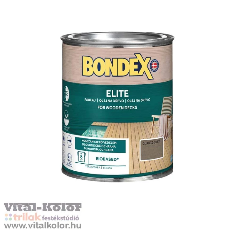 Bondex Elite vízbázisú kvarcszürke favédő és ápoló olaj 0,75 literes kiszerelésben