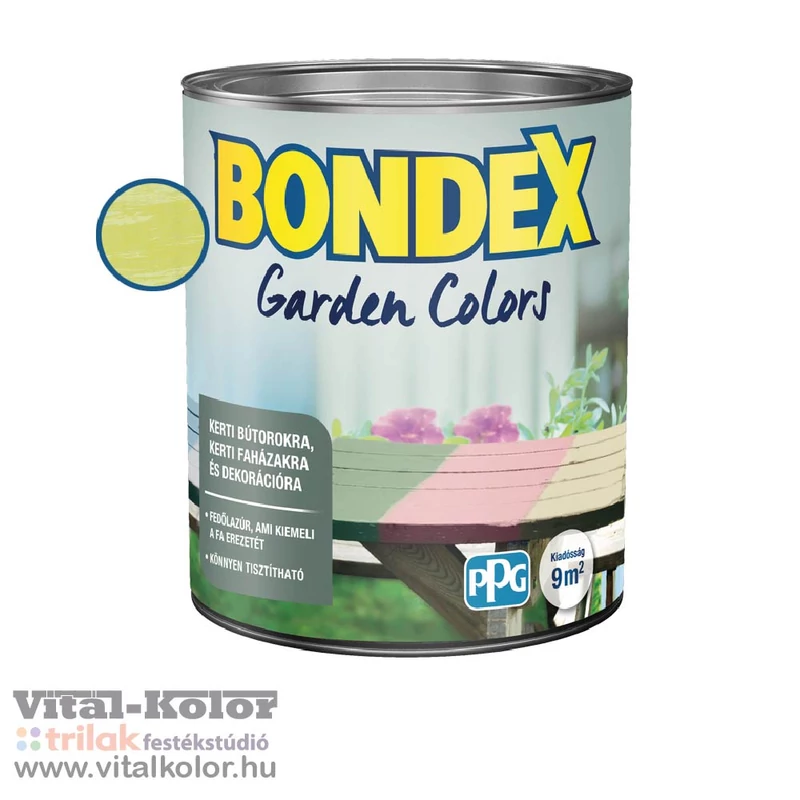 Bondex Garden Colors vízbázisú fedőlazúr Citromfű színű festék 0.75 literes kiszerelésben