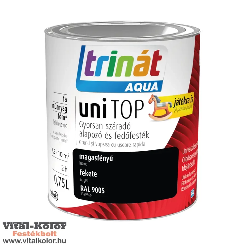 Trinát Aqua UniTop magasfényű zománcfesték fekete 0.75L