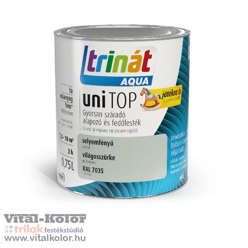 Trinát Aqua uniTOP selyem zománcfesték világosszürke színben 0,75l