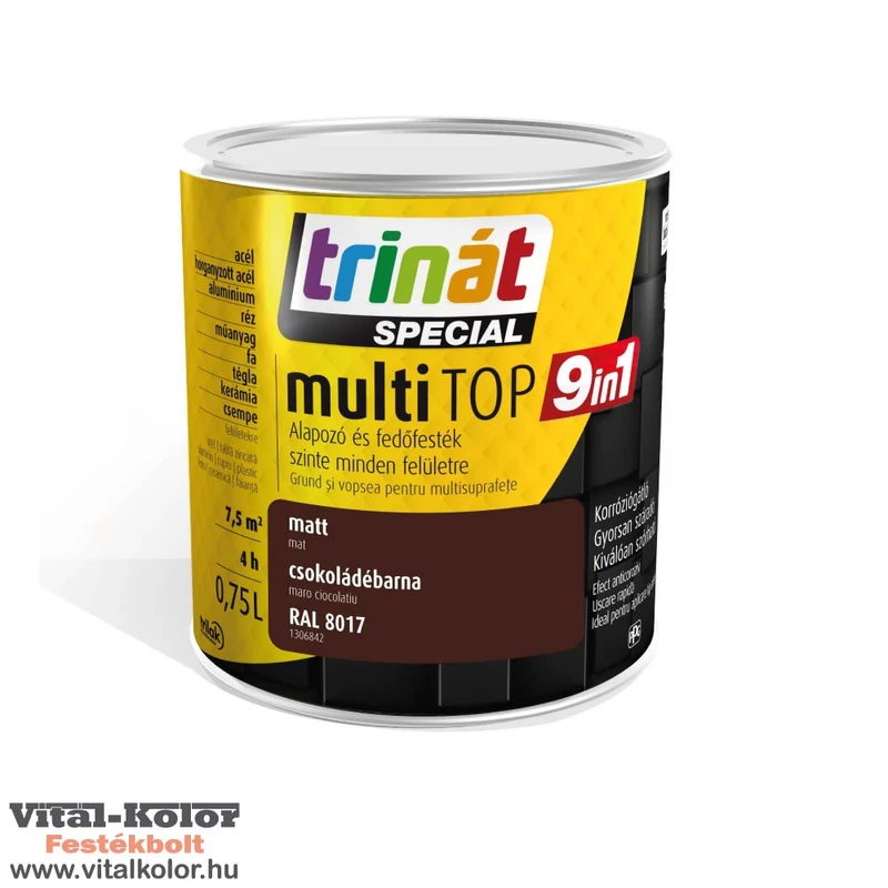 Trinát multiTop univerzális zománcfesték matt csokoládébarna RAL8017 0.75l