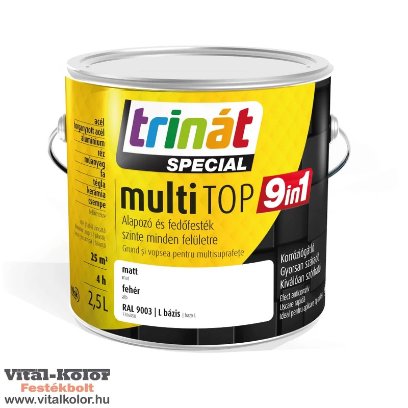 Trinát multiTop univerzális zománcfesték matt fehér RAL9003 2.5l