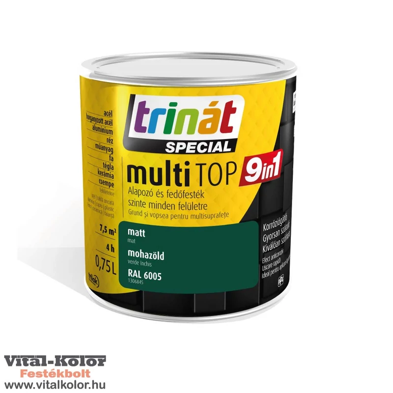 Trinát multiTop univerzális zománcfesték matt mohazöld RAL6005 0.75l